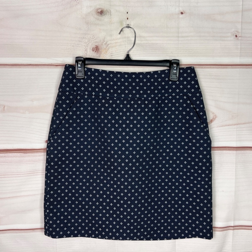 Ann Taylor Skirt Womens 6 Blue Floral Embroidered A-Line Pockets Textured Lined